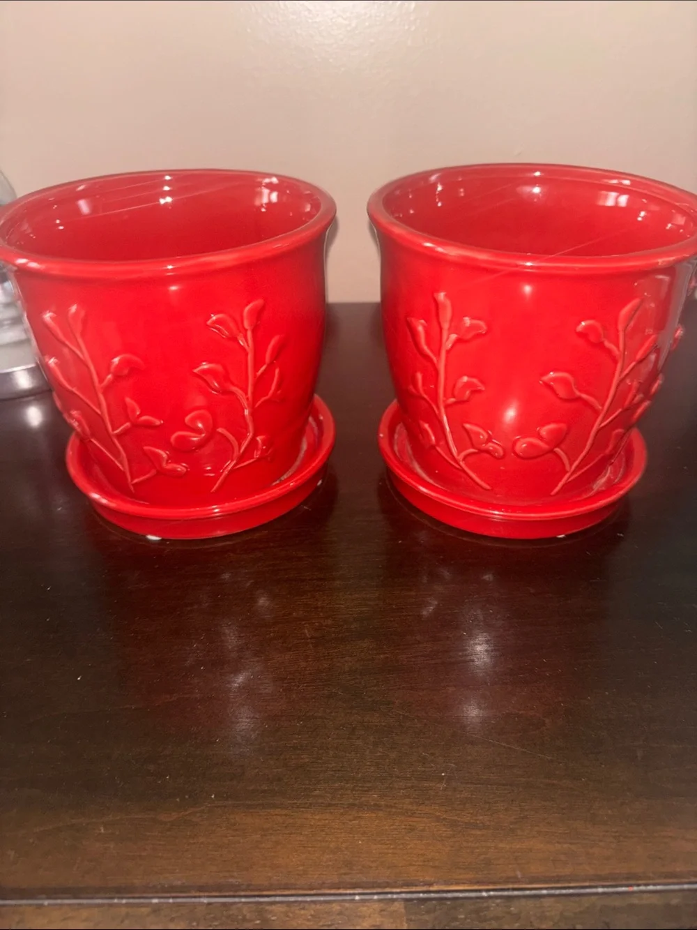 Red Ceramic Planter with Saucer - Home Accents